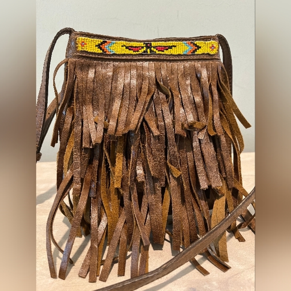 Streets Ahead Beaded & Fringed Italian‎ Leather Boho Crossbody Made in US…